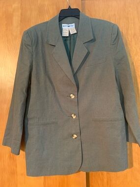 Minimalist Linen & Cotton Olive 3 Button Lined Classic Clean Capsule Blazer sz10